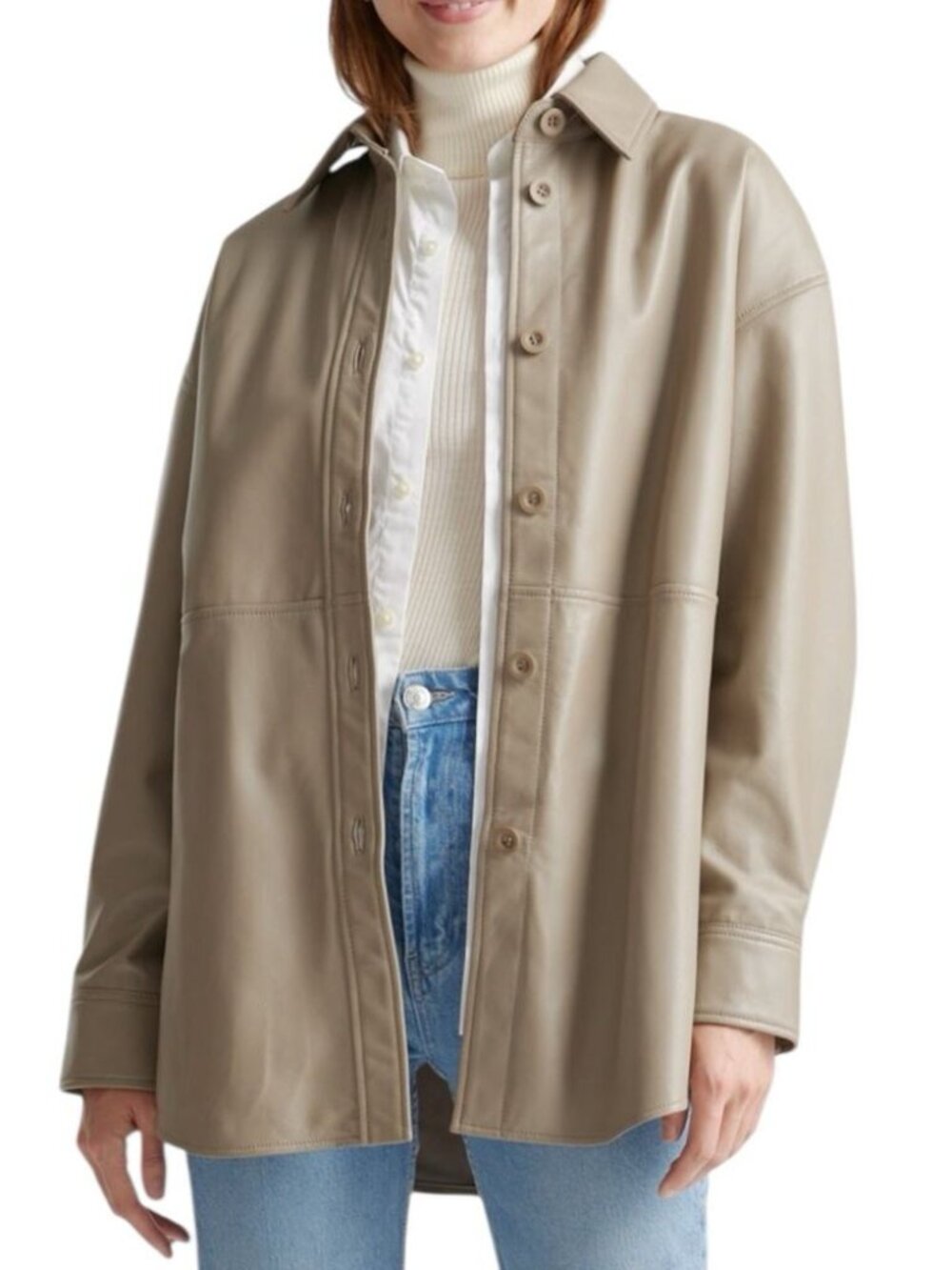NWT Quince Sheep Leather Button Front Shirt Jacket Mushroom Shacket Button Up XS